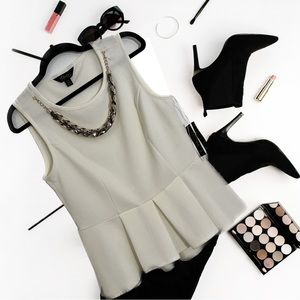 NWT White Peplum women’s top Thalia Sodi Large cute Trendy. Sleeveless white top